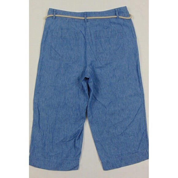 Talbots Capri Pants Womens 10P Blue Nautical Linen Comfort Wide Leg Rope Belt 10 - Picture 7 of 9